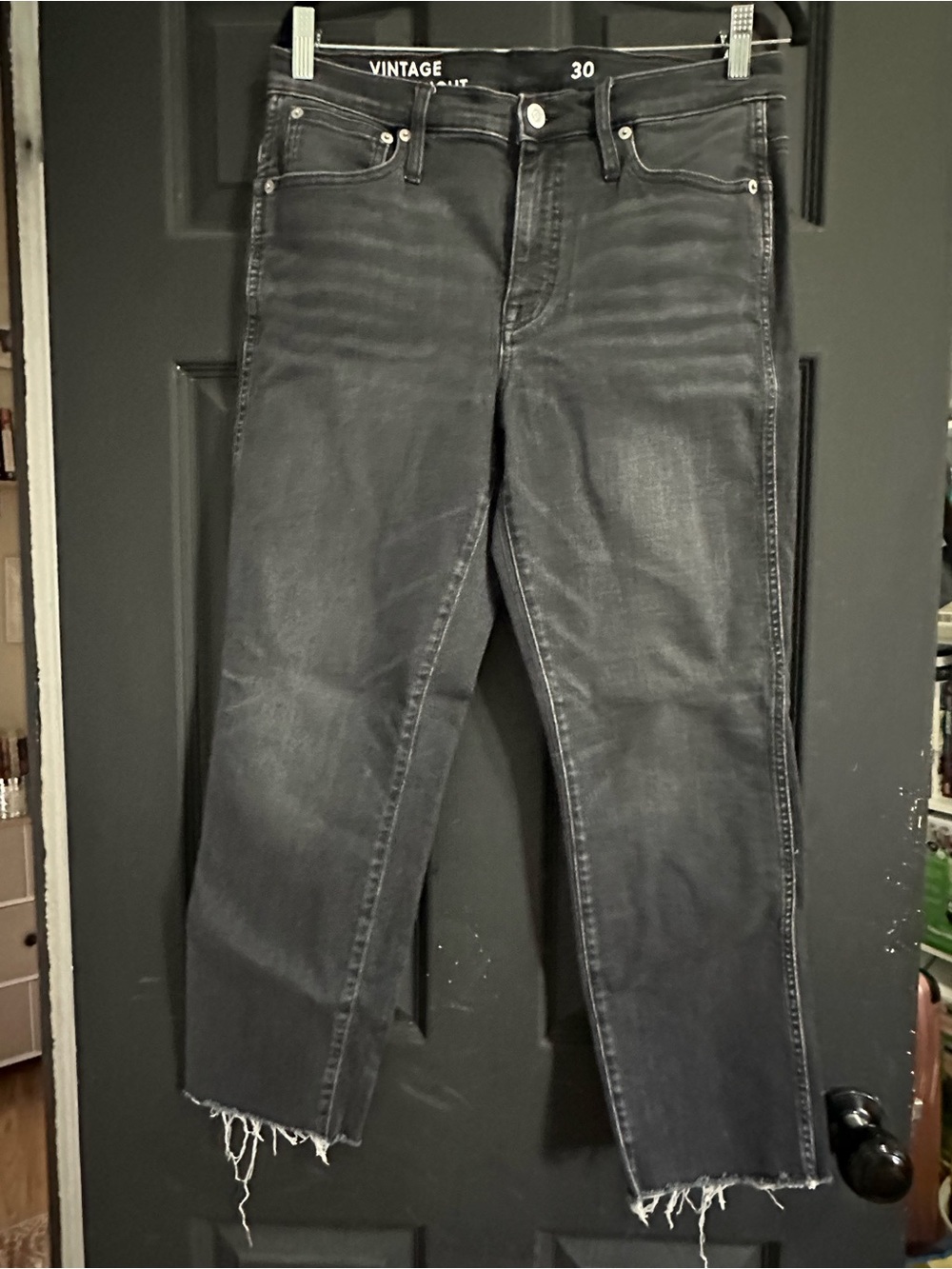 J. Crew Black Straight-Leg Jeans with Frayed Hem